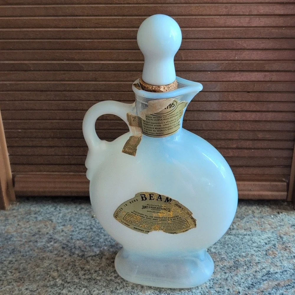 Vintage Jim Beam Decanter 1957 Opal Glass Mid century modern barware